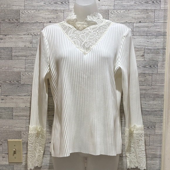 Marc New York Tops - Marc New York Ivory Lace Trim Blouse